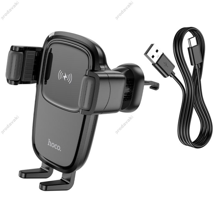 Автомобільний тримач із бездротовою зарядкою Hoco HW1 Pro wireless fast charge (air outlet) Black